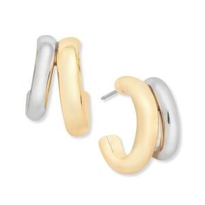 On 34th Two-Tone Double Hoop Earrings Silver Gold Plate NEW